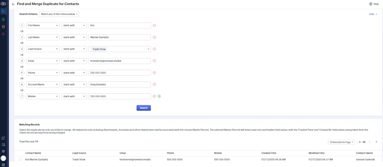 find duplicates in zoho crm