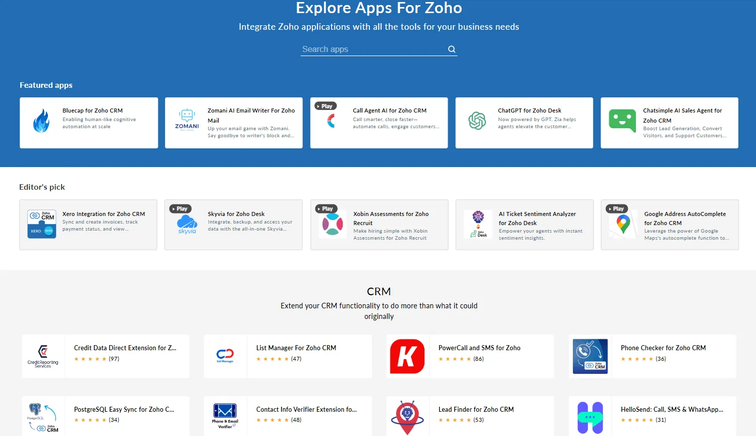 zoho crm app marketplace