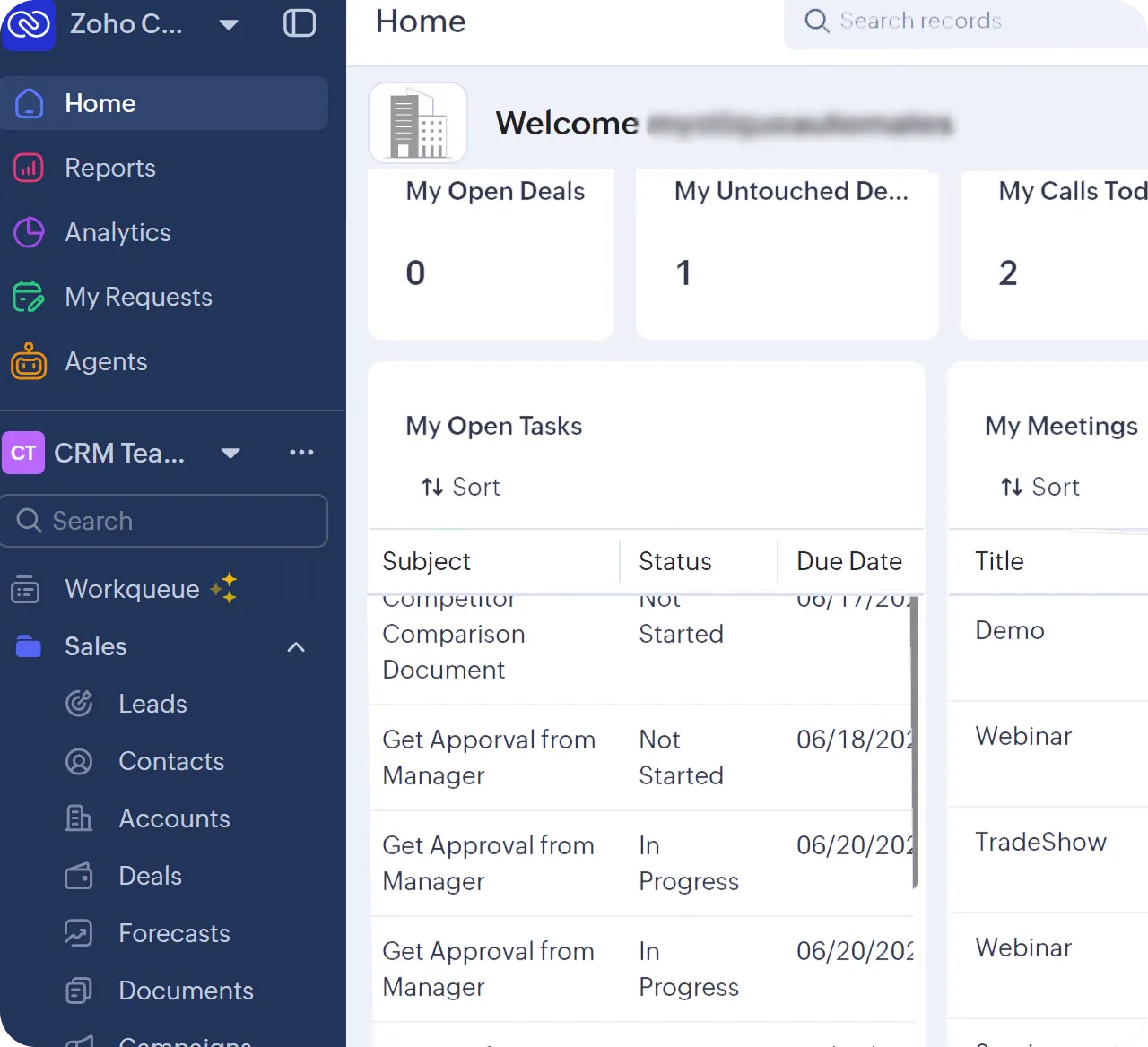 Zoho interface