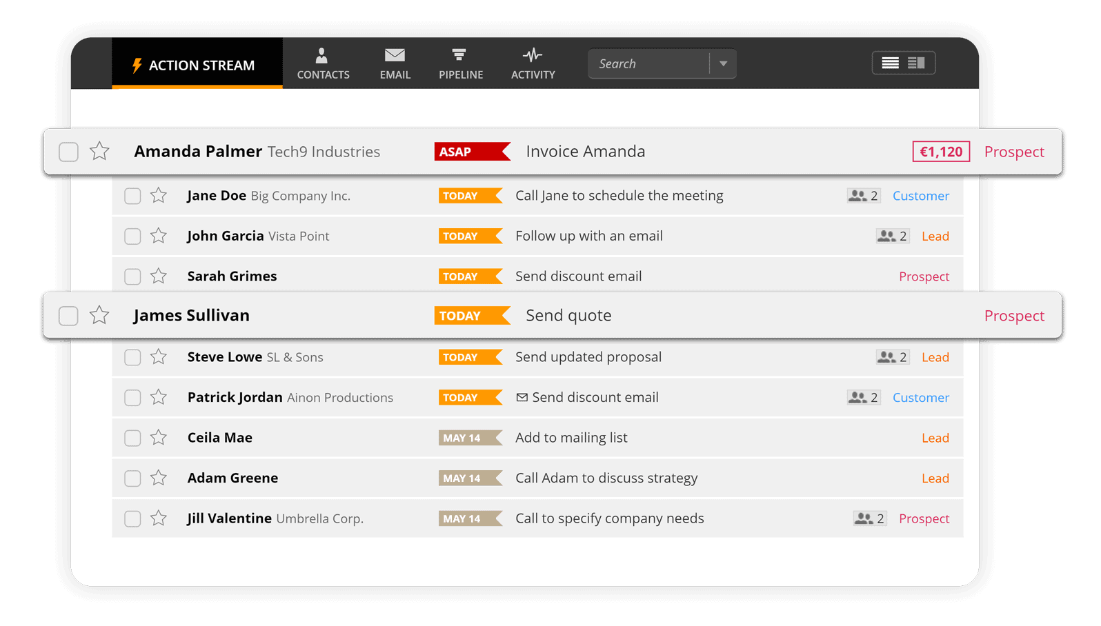 Action Stream OnePageCRM