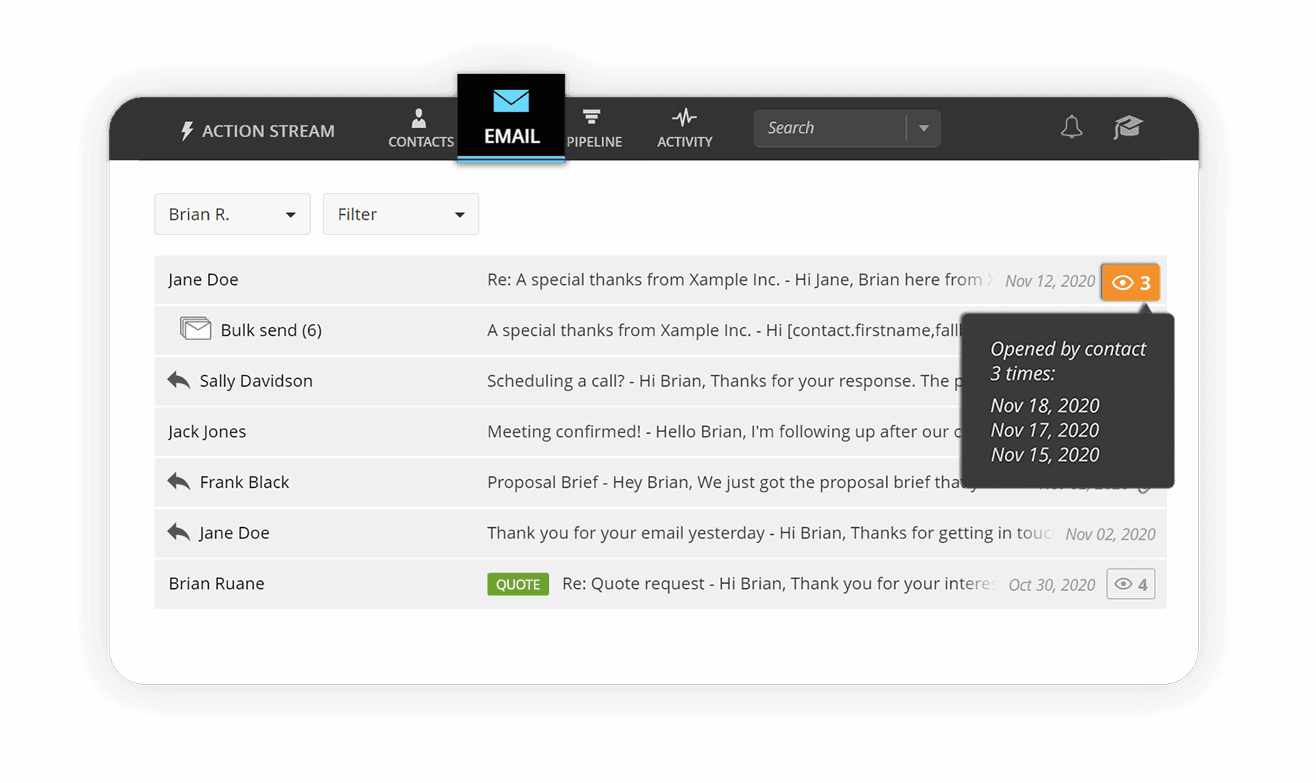 Email tab in OnePageCRM