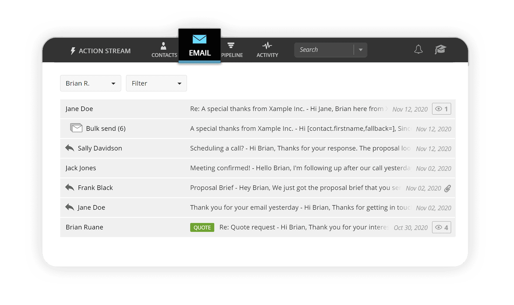 Email tab for quicker lead generation