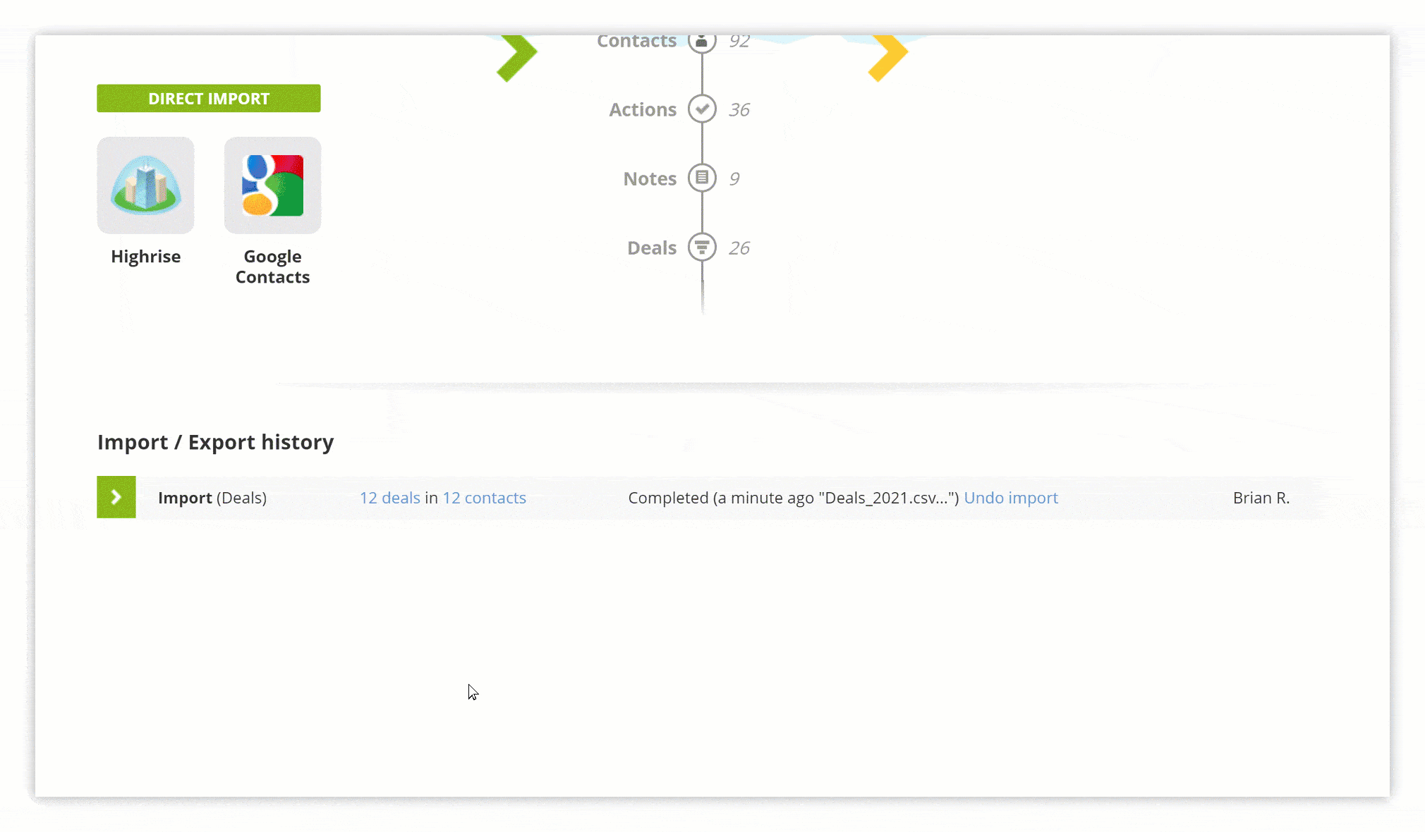 Imported contacts OnePageCRM