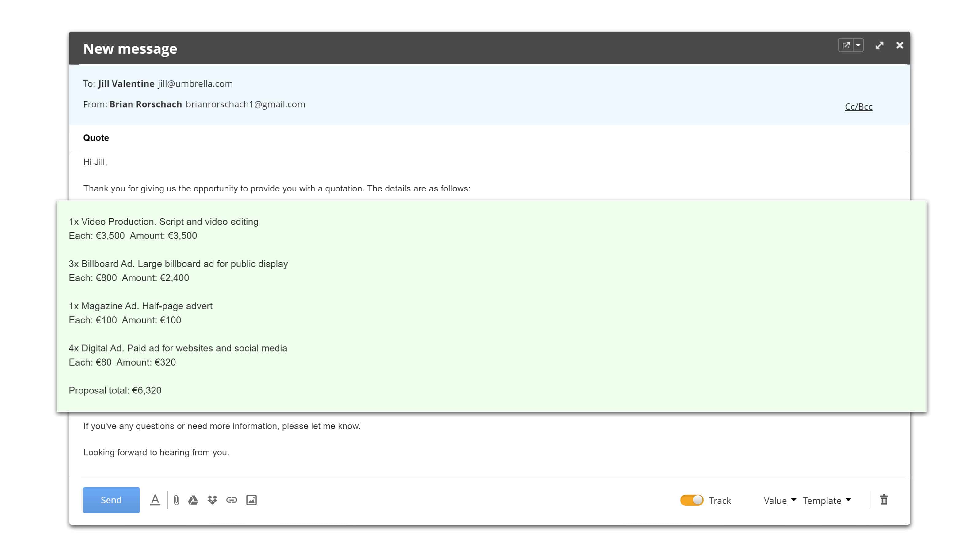 Send sales quotes in OnePageCRM