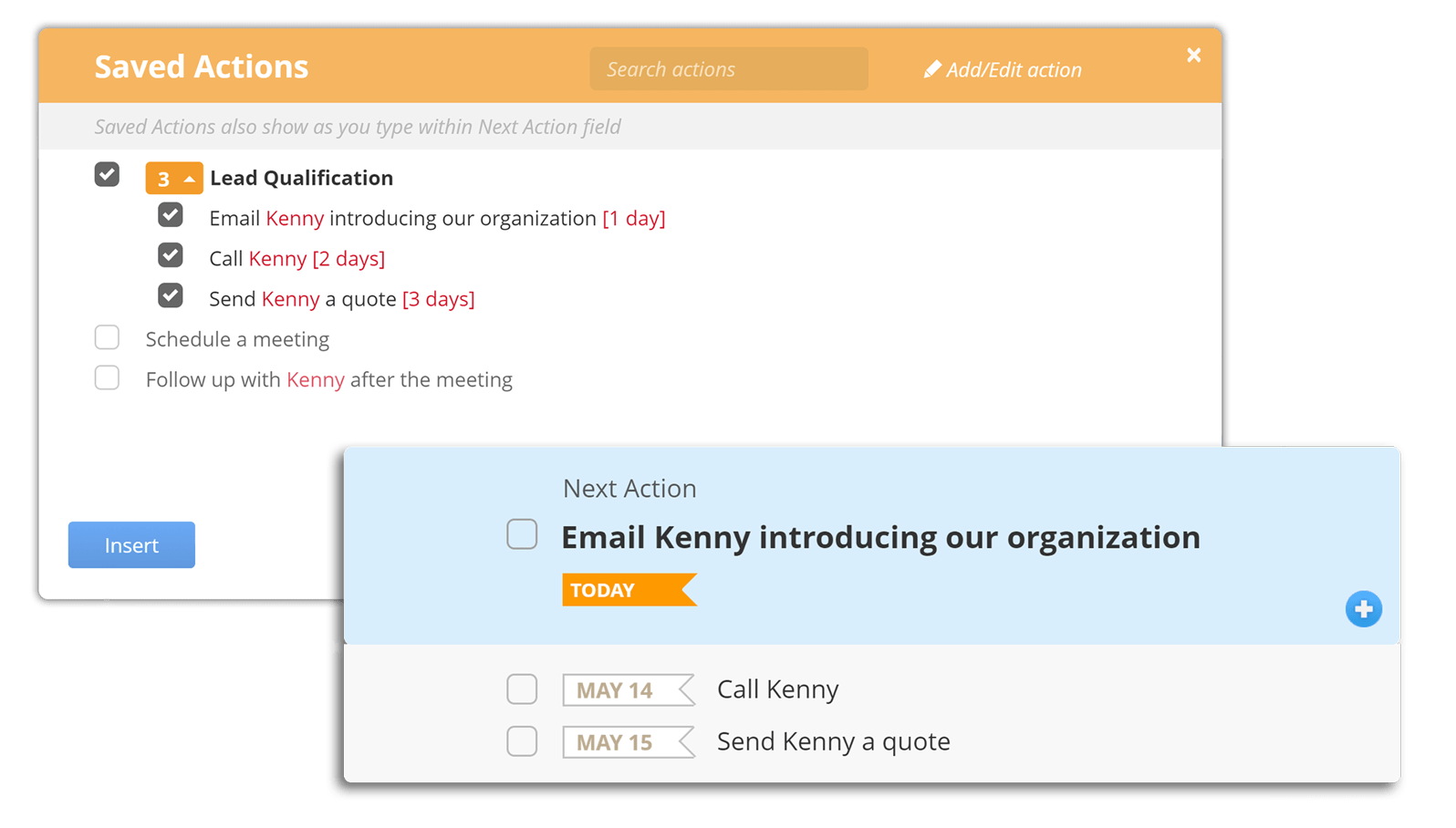 Startup CRM Saved Actions