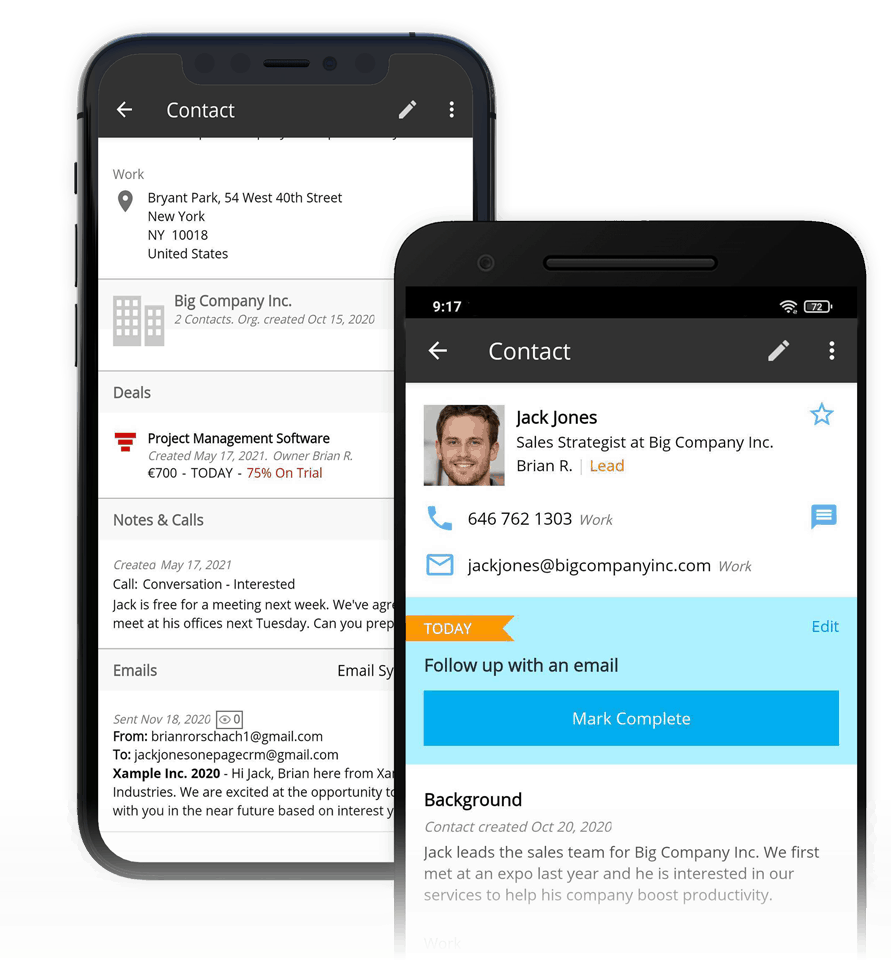 OnePageCRM mobile CRM for small business