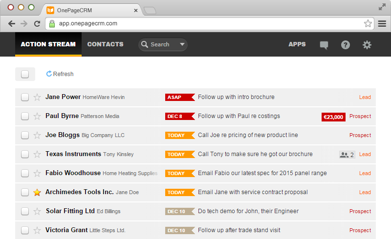 OnePageCRM Action Stream