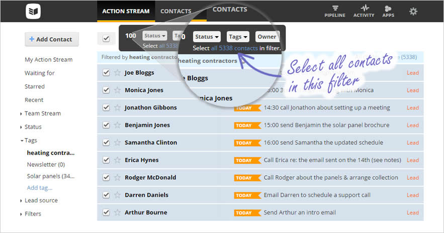 select all contacts in a crm filter