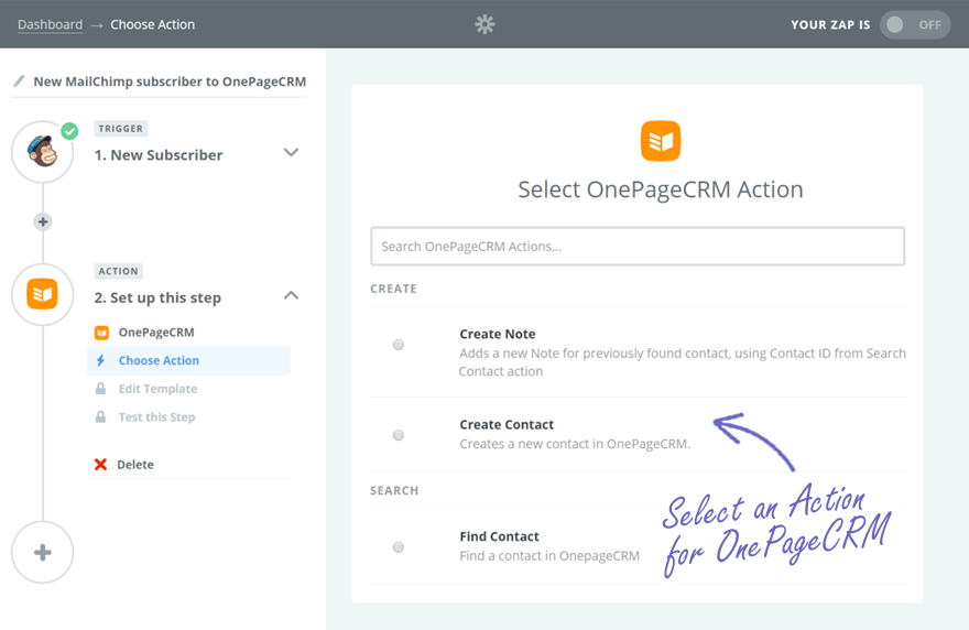 OnePageCRM Zapier Actions