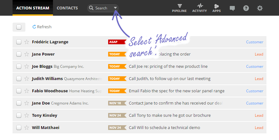 Select Advanced search