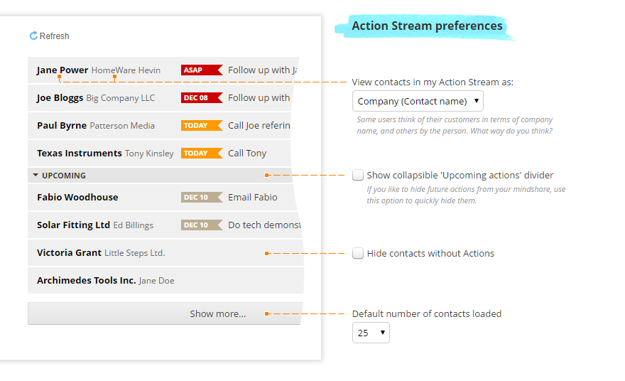 Settings page