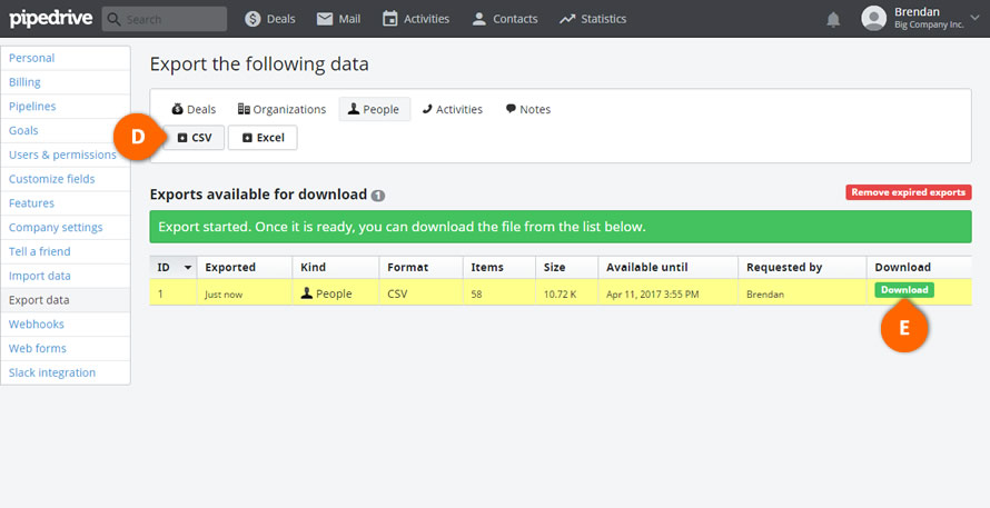 Pipedrive Export Download