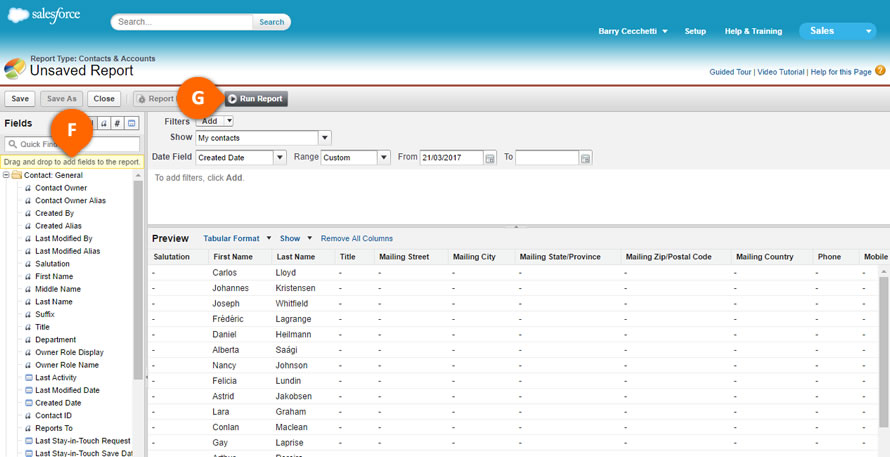 salesforce exporting tabular reports