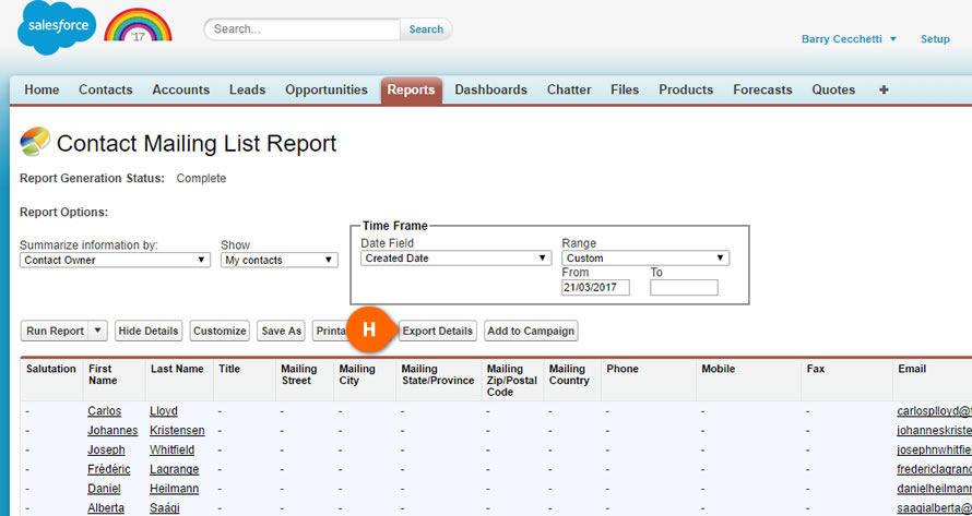 Salesforce Export Details