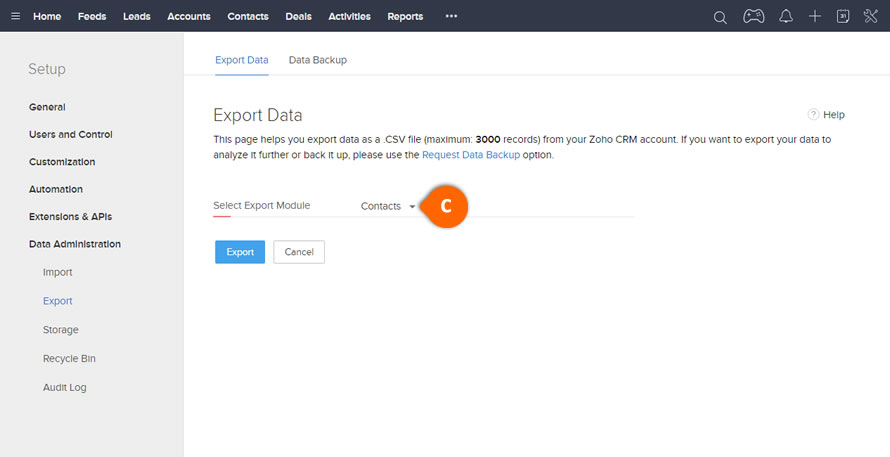 Zoho Export Contacts Action