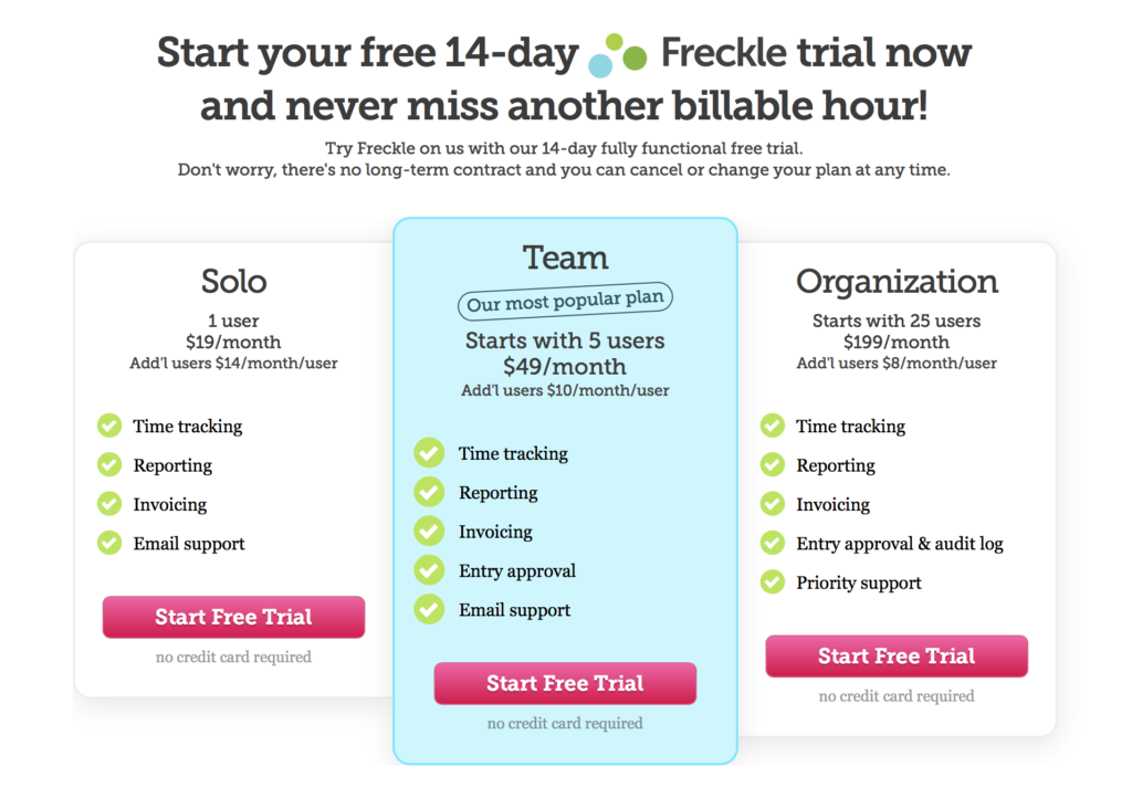 Freckle pricing plans