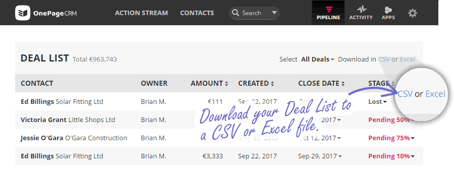 Deal list Excel download