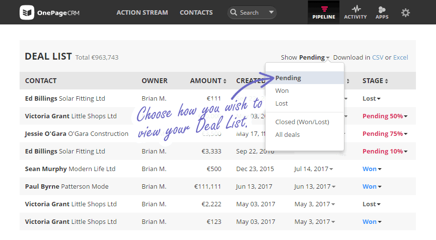 View Deal List by deal type