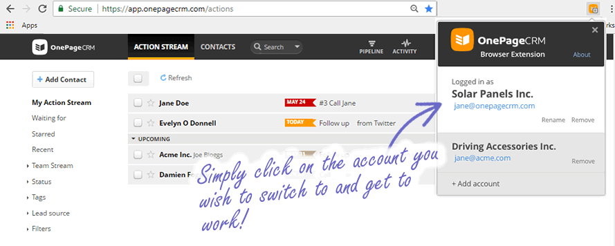 switch between different CRM accounts