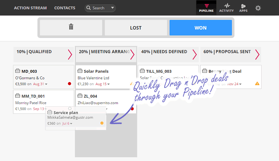 drag and drop pipeline view