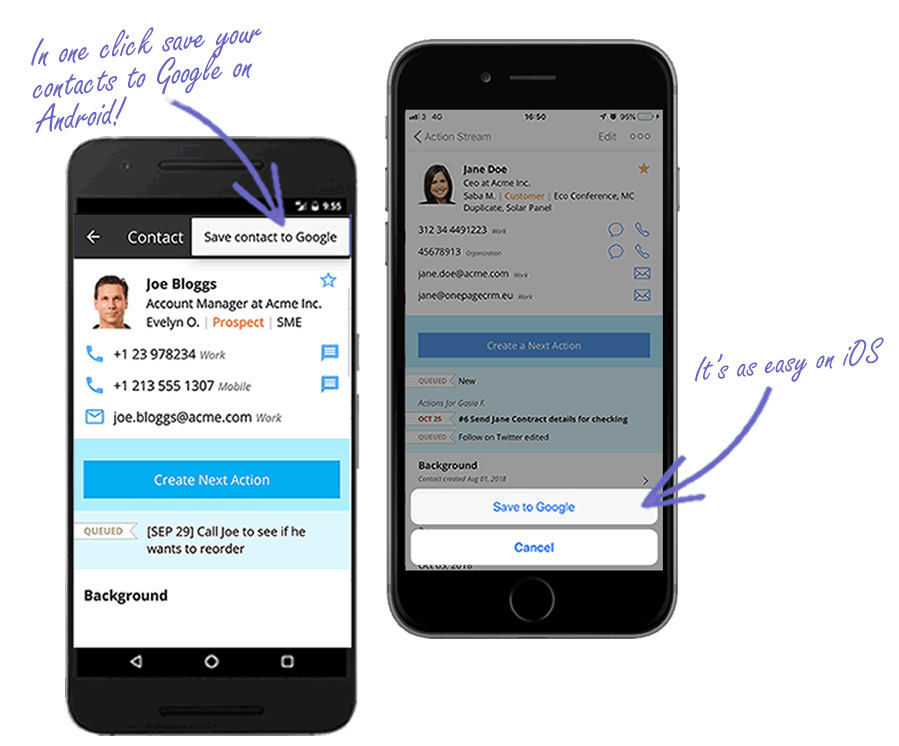 Save to Google Contacts from mobile app 