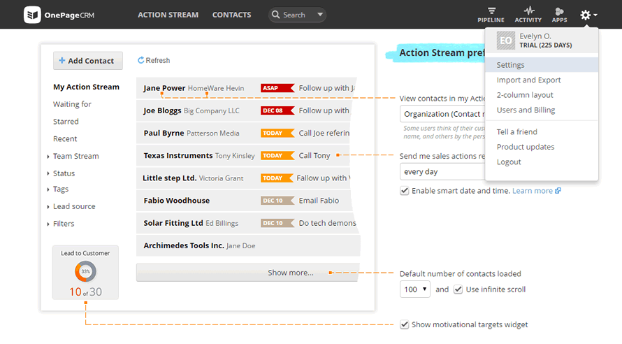 Show motivational Targets Widget