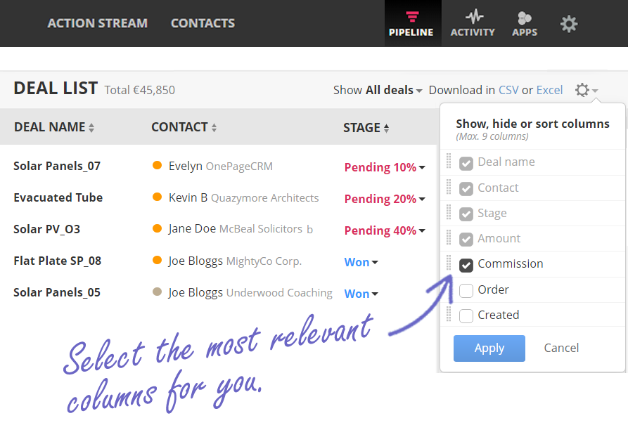 select sales deals fields