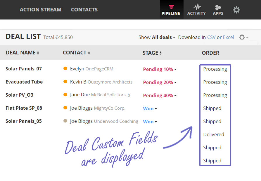 custom fields in deals