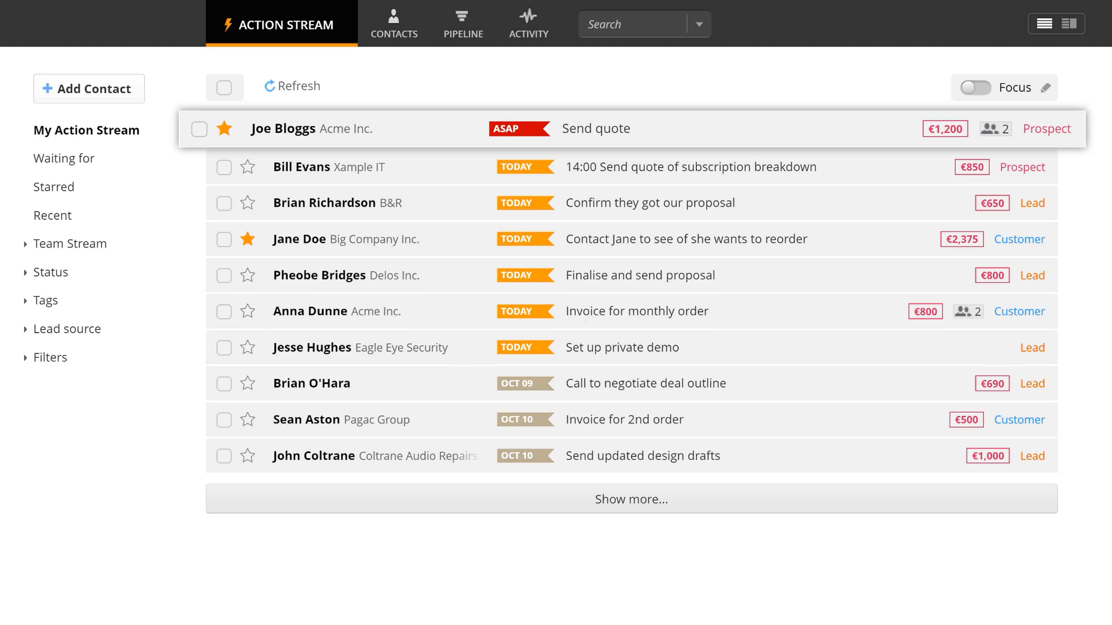 Action Stream OnePageCRM