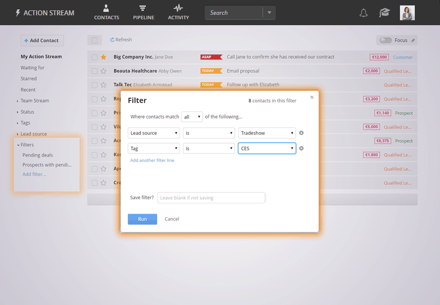 Filter CRM data for agencies in OnePageCRM