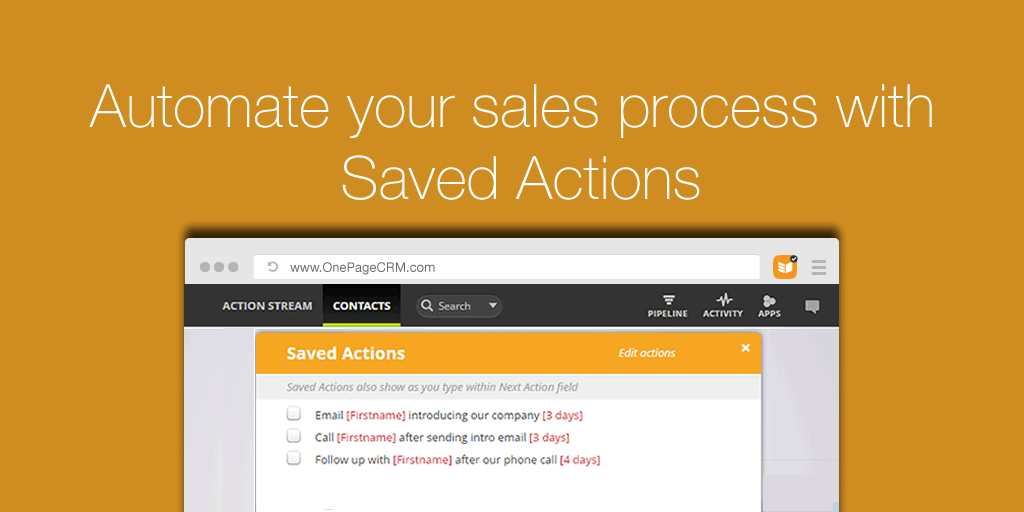 Saves Action templates OnePageCRM