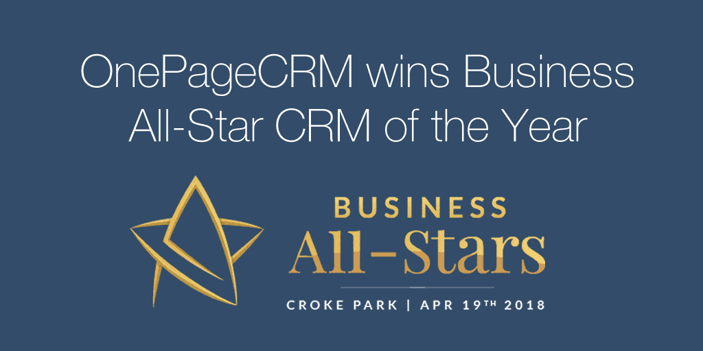 OnePageCRM wins Business All-Star CRM of the Year