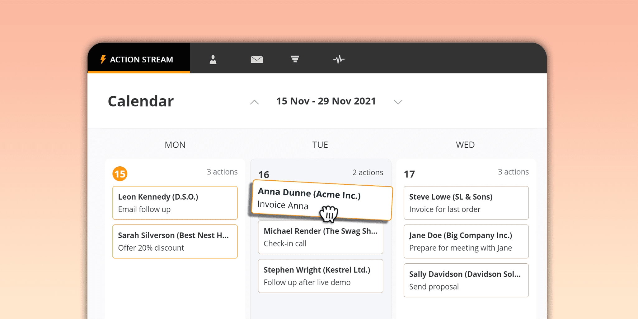 You can review your Next Actions in Calendar View