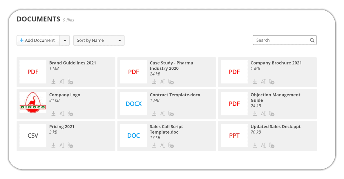 Document management on one page OnePageCRM