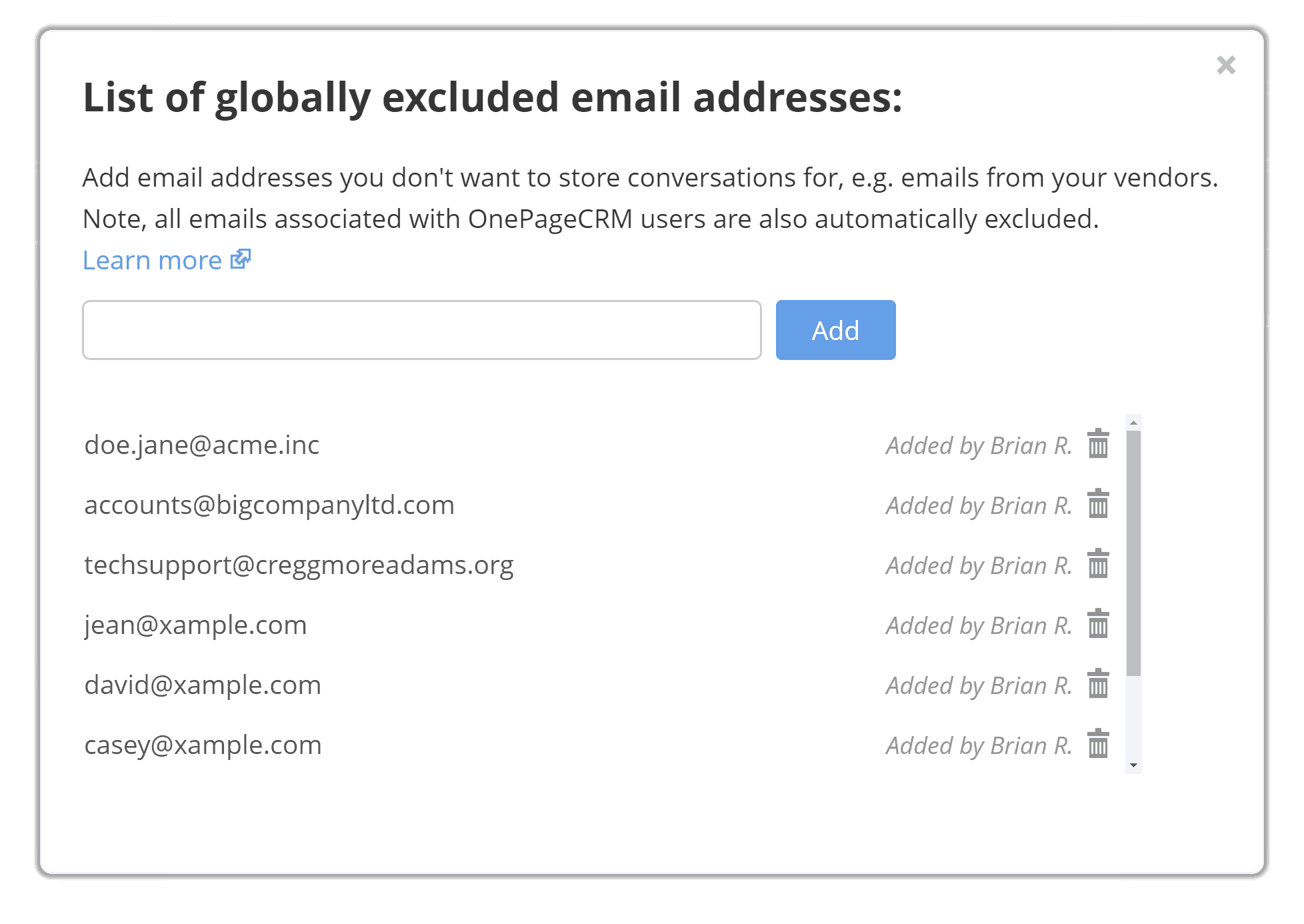 OnePageCRM email privacy