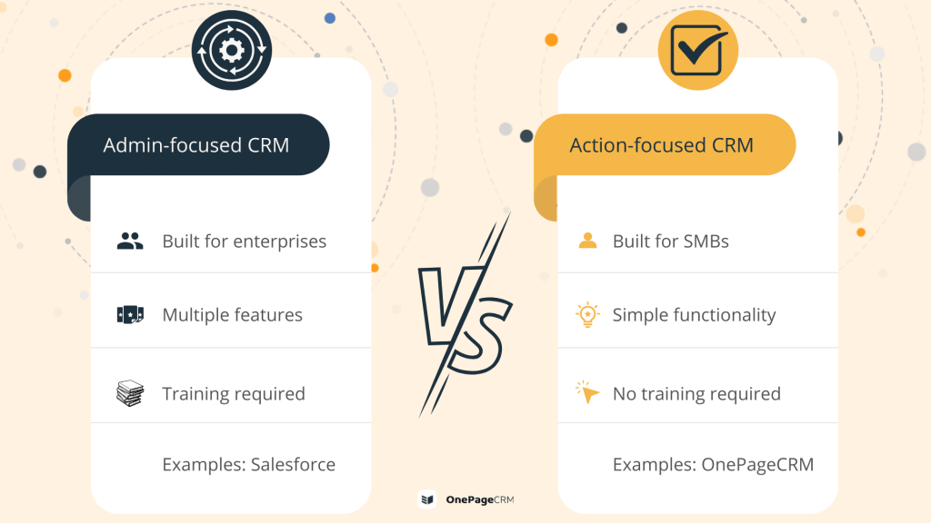 Difference between admin-focused and action-focused CRMs