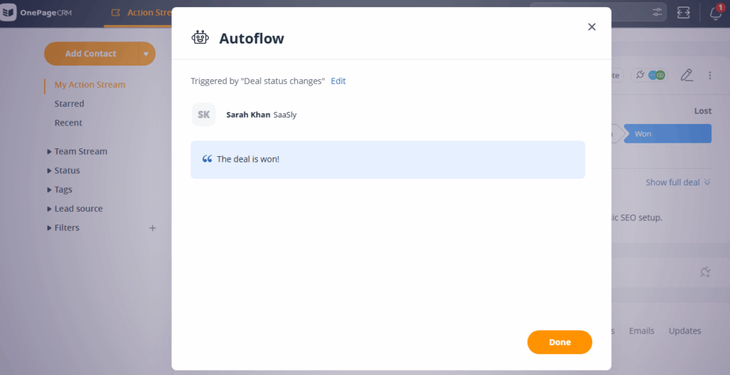 crm automation on a won deal