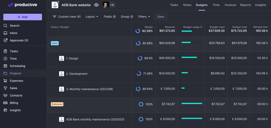 productive.io as a crm for agencies