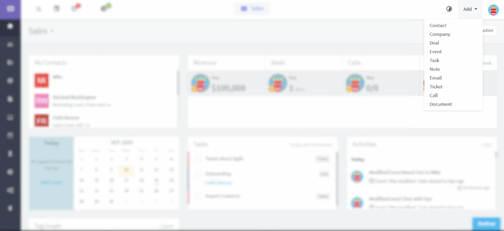 add from any screen in agile crm