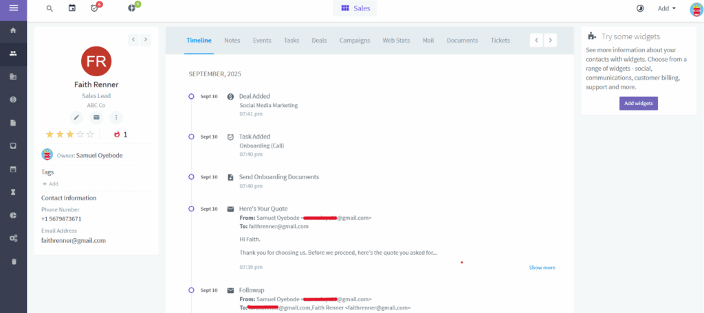 agile crm contact profile