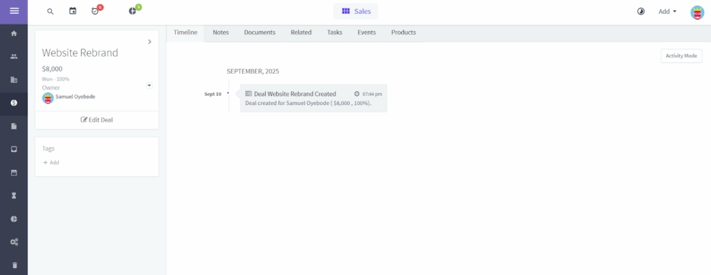 agile crm deal page