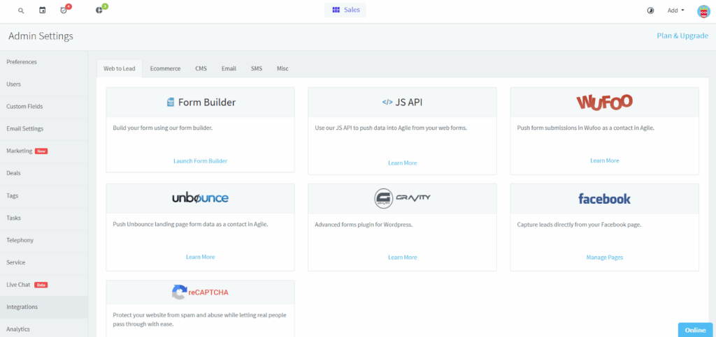 agile crm integrations
