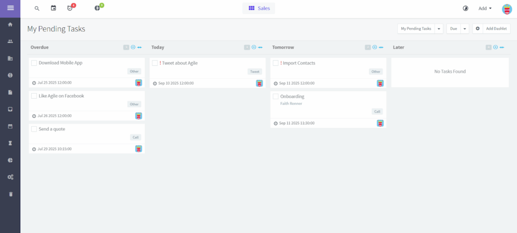 agile crm tasks in kanban board