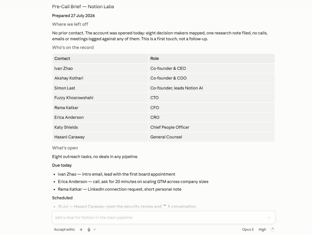 ai assistant call prep in onepagecrm