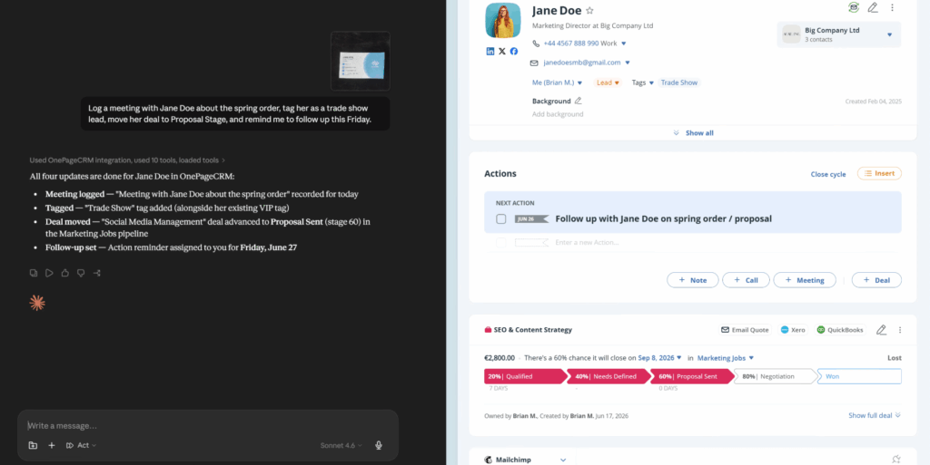 ai sales assistant in onepagecrm