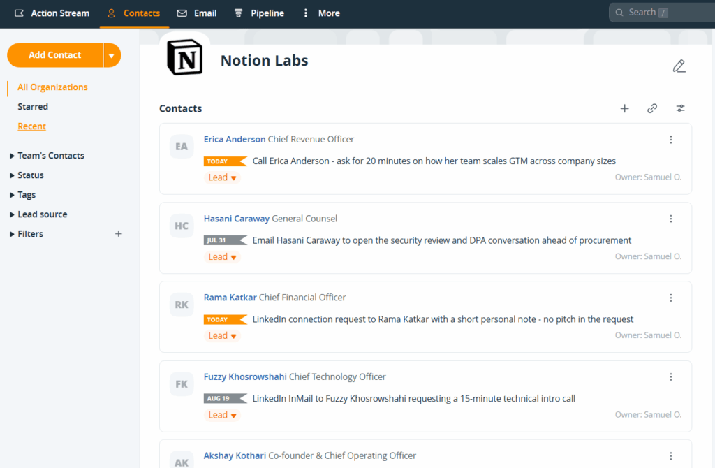ai assistant prospecting in onepagecrm
