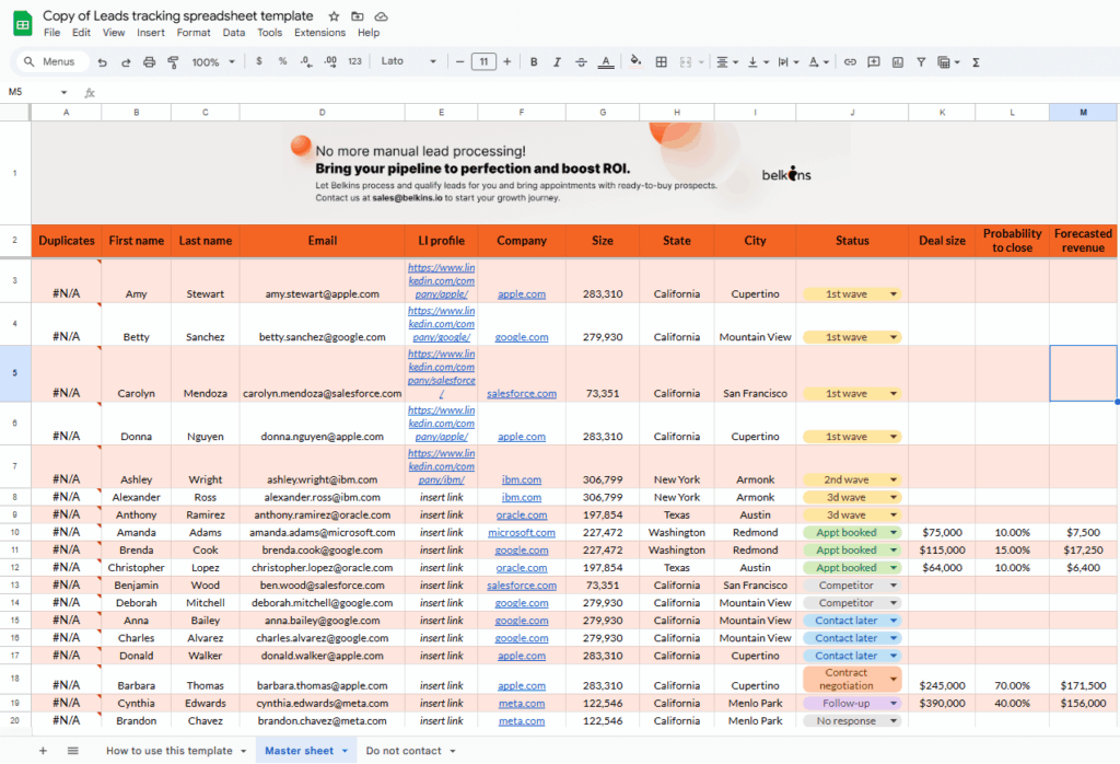 free lead tracker template by belkins