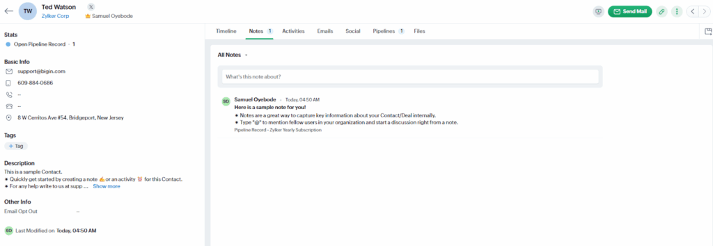 bigin crm contact profile