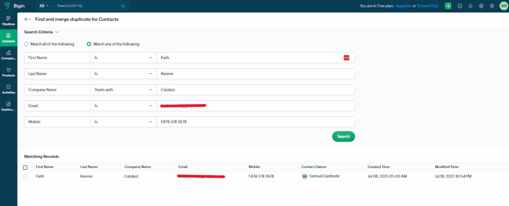 duplicate management in bigin crm
