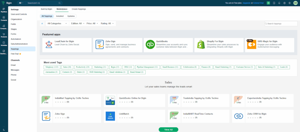 bigin crm marketplace